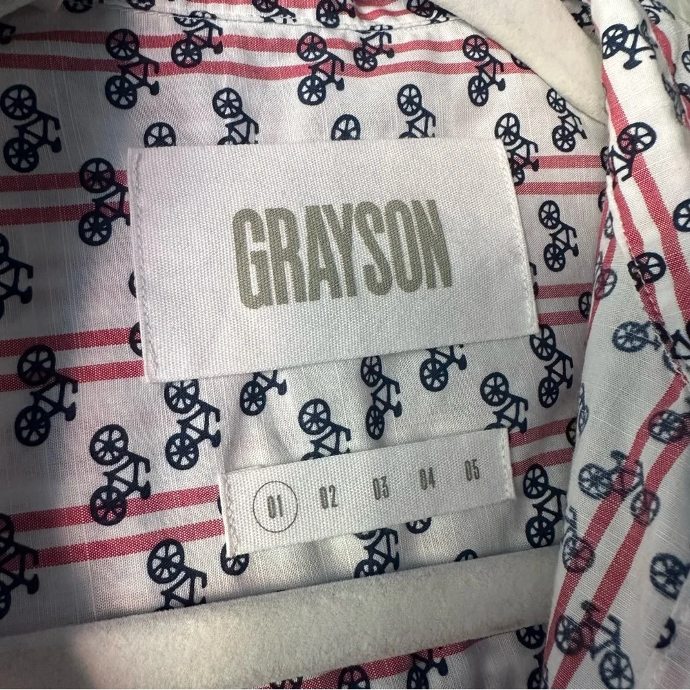 GRAYSON “The Hero” Size 1 Bicycle Print Cotton Button Down New without Tags - Picture 6 of 8